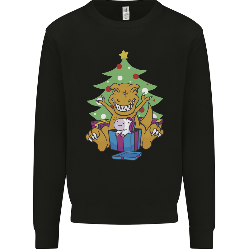 Christmas T-Rex & Unicorn Funny Xmas Gift Mens Sweatshirt Jumper Black