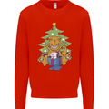 Christmas T-Rex & Unicorn Funny Xmas Gift Mens Sweatshirt Jumper Bright Red