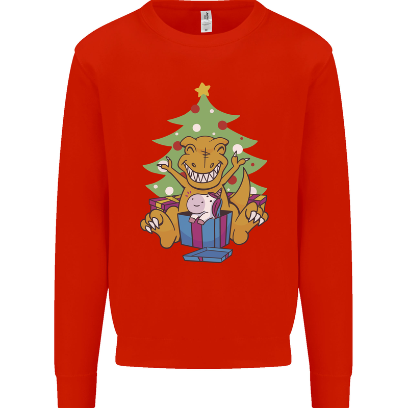 Christmas T-Rex & Unicorn Funny Xmas Gift Mens Sweatshirt Jumper Bright Red