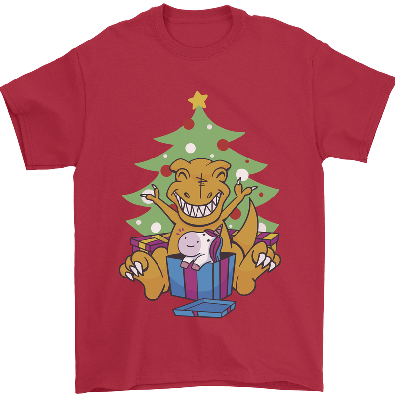 Christmas T-Rex & Unicorn Funny Xmas Gift Mens T-Shirt 100% Cotton Red