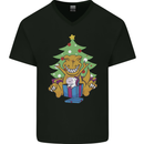 Christmas T-Rex & Unicorn Funny Xmas Gift Mens V-Neck Cotton T-Shirt Black