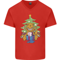 Christmas T-Rex & Unicorn Funny Xmas Gift Mens V-Neck Cotton T-Shirt Red