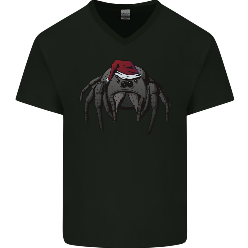 Christmas Tarantula Funny Xmas Hat Spider Mens V-Neck Cotton T-Shirt Black