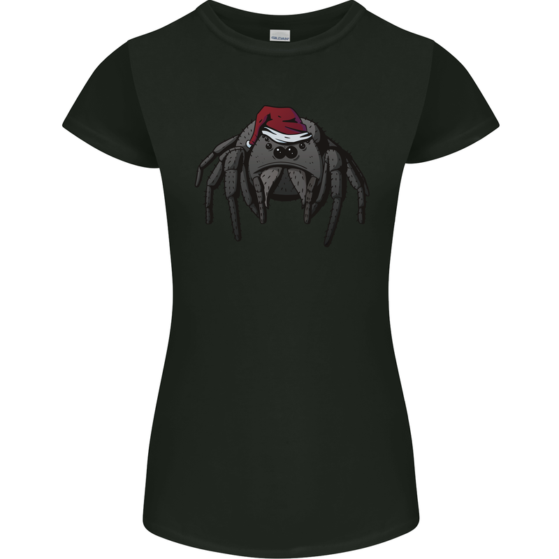 Christmas Tarantula Funny Xmas Hat Spider Womens Petite Cut T-Shirt Black