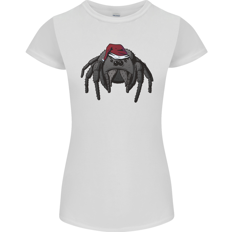 Christmas Tarantula Funny Xmas Hat Spider Womens Petite Cut T-Shirt White