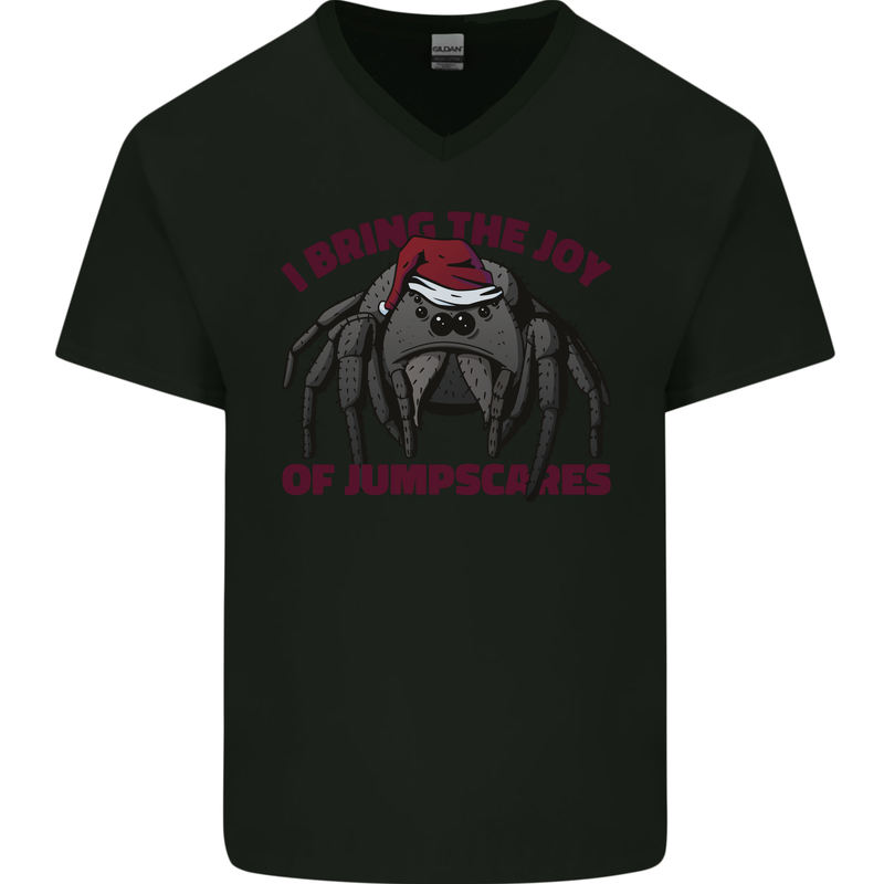Christmas Tarantula Funny Xmas Spider Mens V-Neck Cotton T-Shirt Black