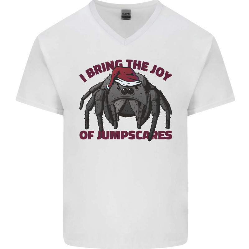Christmas Tarantula Funny Xmas Spider Mens V-Neck Cotton T-Shirt White