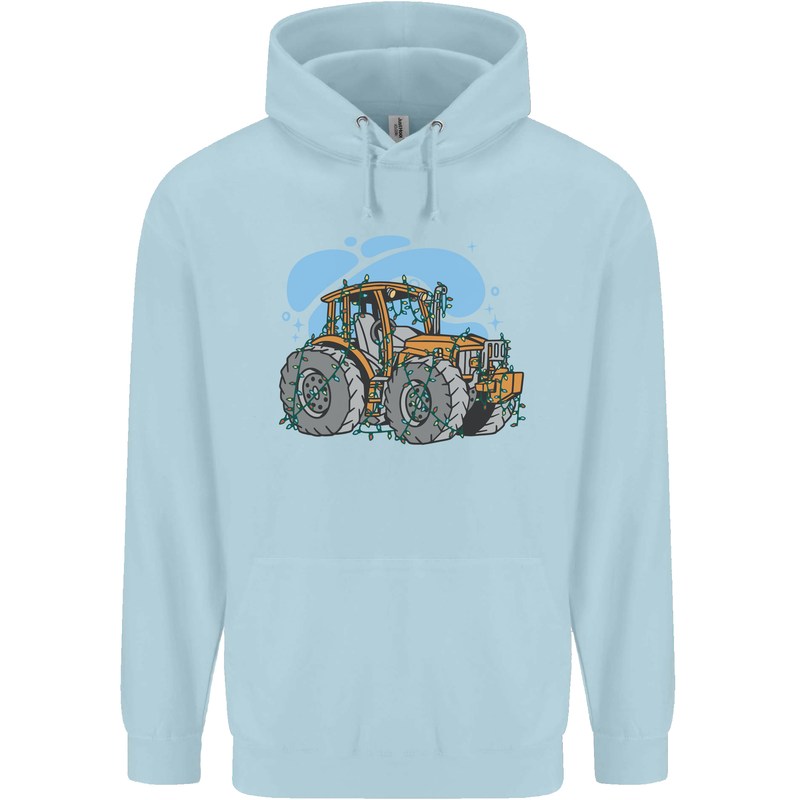 Christmas Tractor Farming Farmer Xmas Mens 80% Cotton Hoodie Light Blue