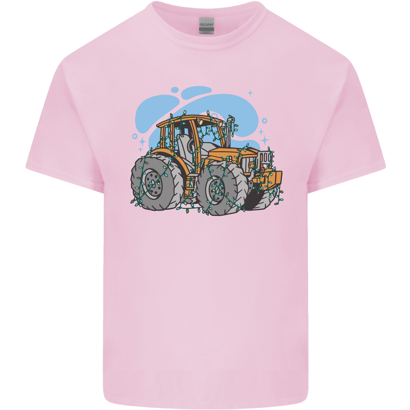 Christmas Tractor Farming Farmer Xmas Mens Cotton T-Shirt Tee Top Light Pink