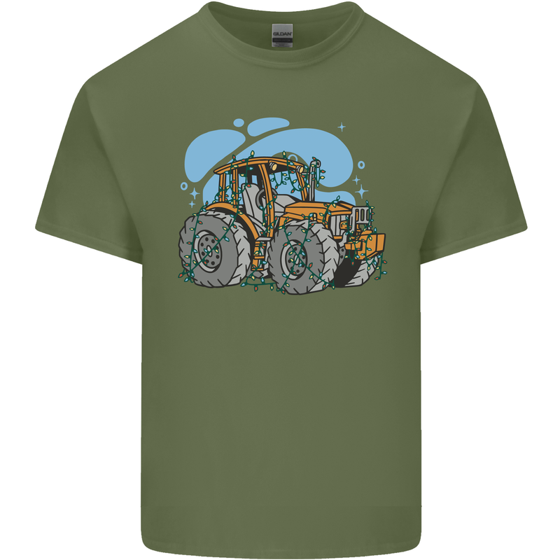 Christmas Tractor Farming Farmer Xmas Mens Cotton T-Shirt Tee Top Military Green