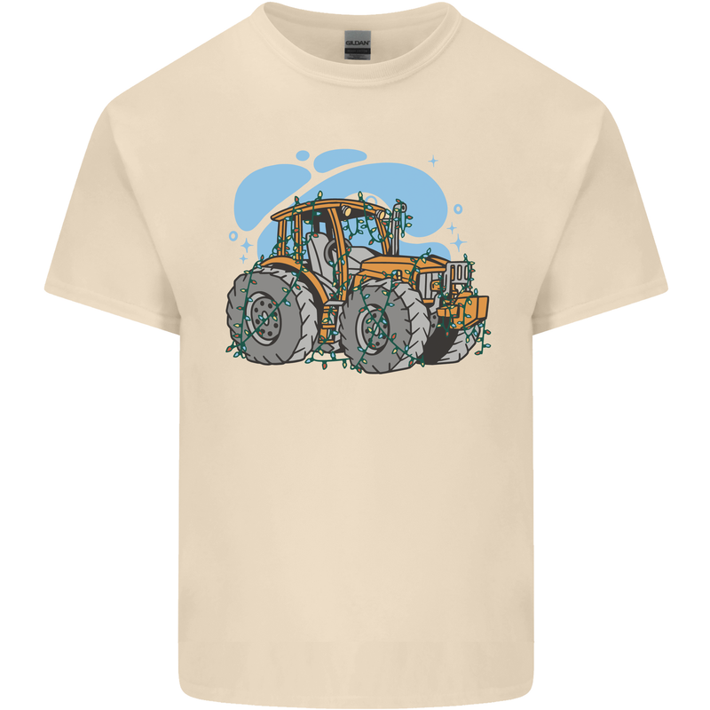 Christmas Tractor Farming Farmer Xmas Mens Cotton T-Shirt Tee Top Natural