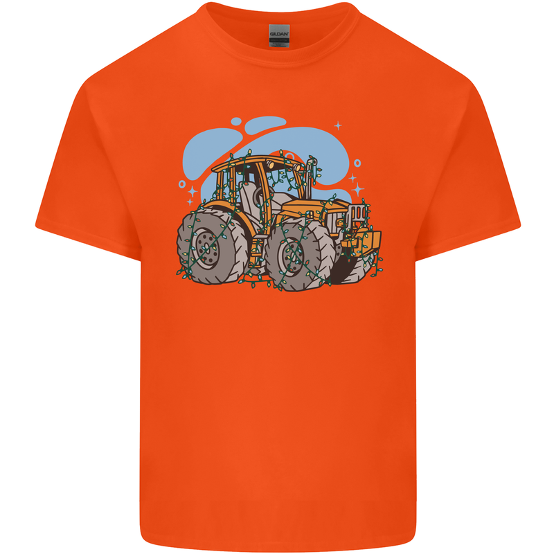 Christmas Tractor Farming Farmer Xmas Mens Cotton T-Shirt Tee Top Orange