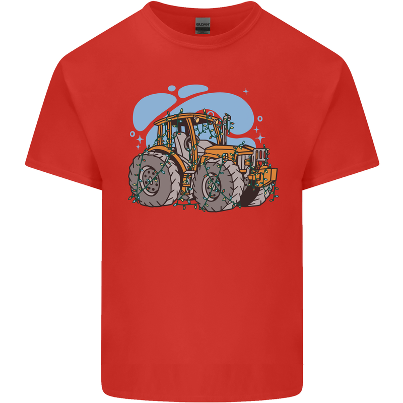 Christmas Tractor Farming Farmer Xmas Mens Cotton T-Shirt Tee Top Red