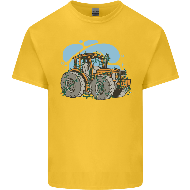 Christmas Tractor Farming Farmer Xmas Mens Cotton T-Shirt Tee Top Yellow