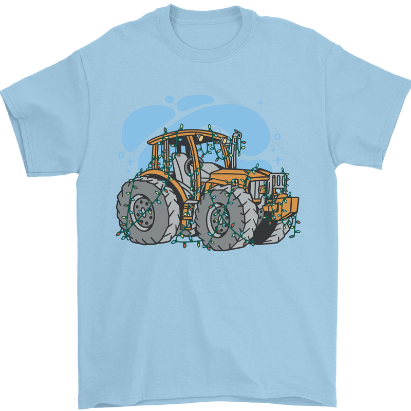 Christmas Tractor Farming Farmer Xmas Mens T-Shirt 100% Cotton Light Blue