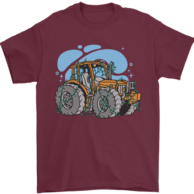 Christmas Tractor Farming Farmer Xmas Mens T-Shirt 100% Cotton Maroon