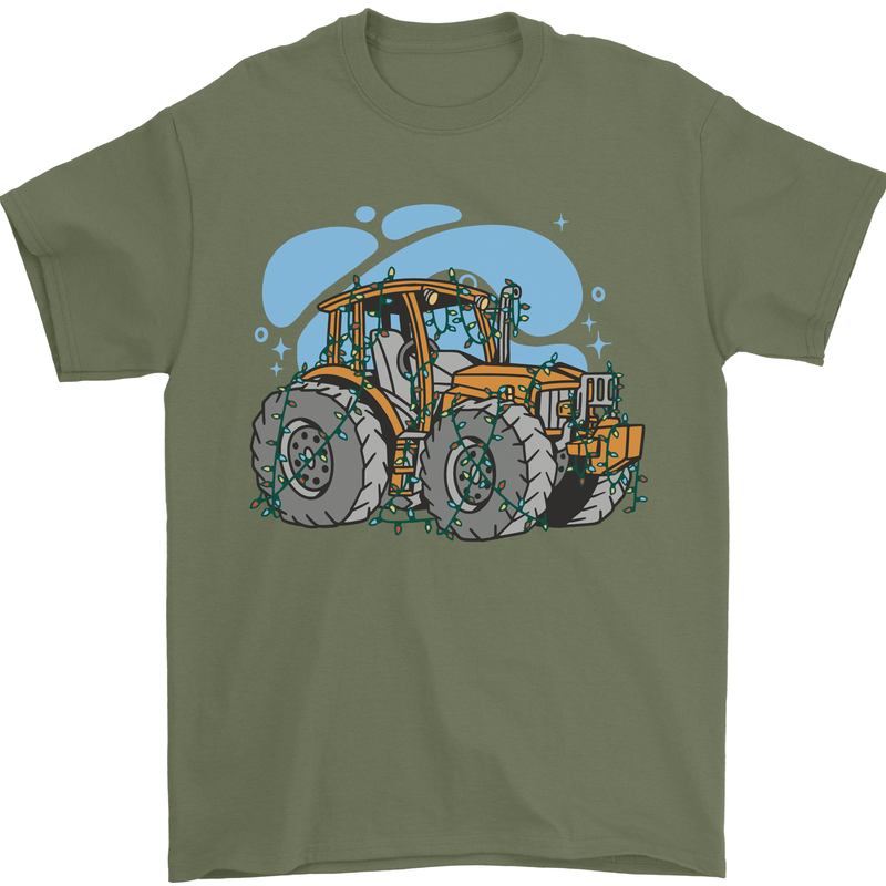 Christmas Tractor Farming Farmer Xmas Mens T-Shirt 100% Cotton Military Green