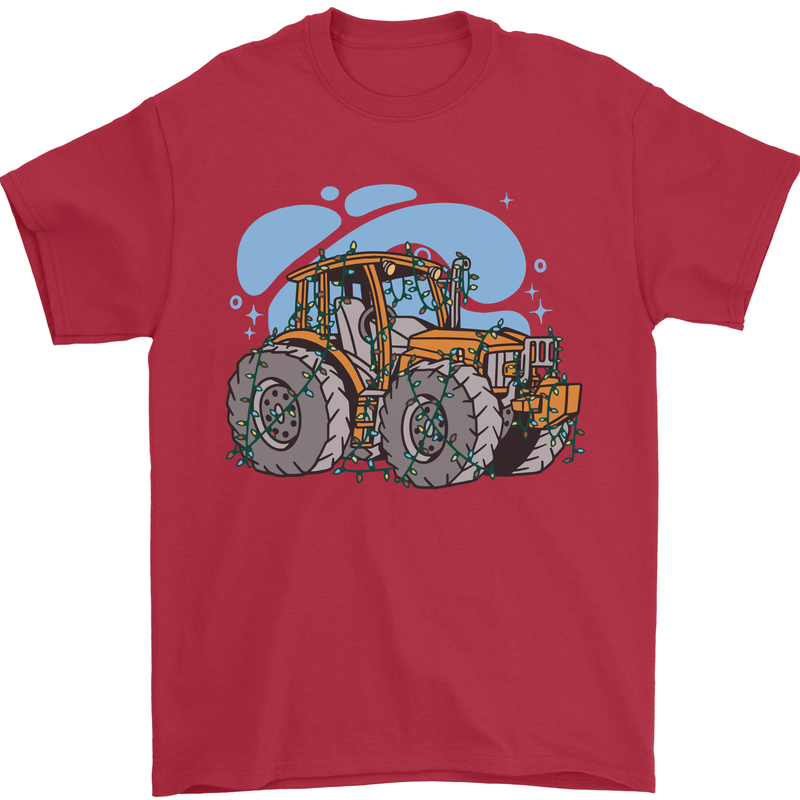 Christmas Tractor Farming Farmer Xmas Mens T-Shirt 100% Cotton Red