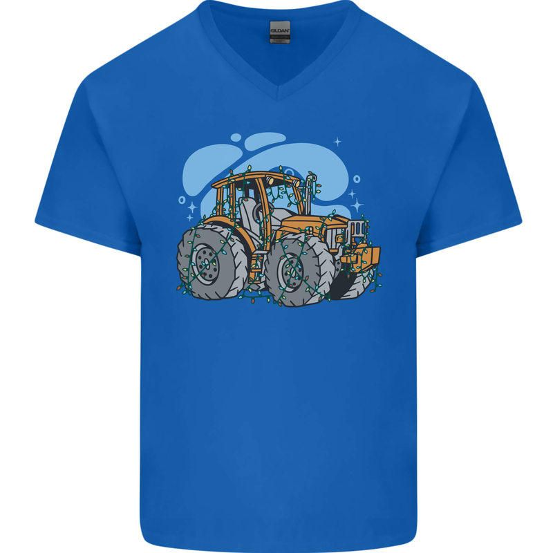 Christmas Tractor Farming Farmer Xmas Mens V-Neck Cotton T-Shirt Royal Blue