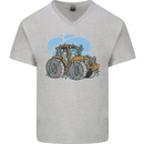 Christmas Tractor Farming Farmer Xmas Mens V-Neck Cotton T-Shirt Sports Grey