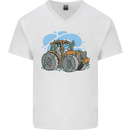 Christmas Tractor Farming Farmer Xmas Mens V-Neck Cotton T-Shirt White