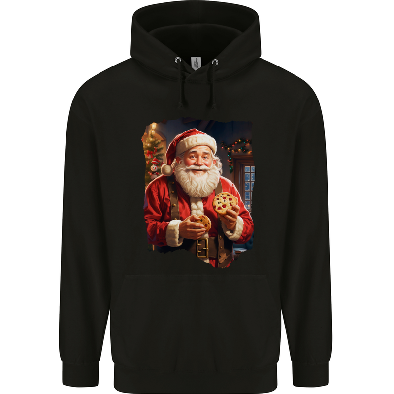 Christmas Traditional Santa With Cookies Xmas Childrens Kids Hoodie Black