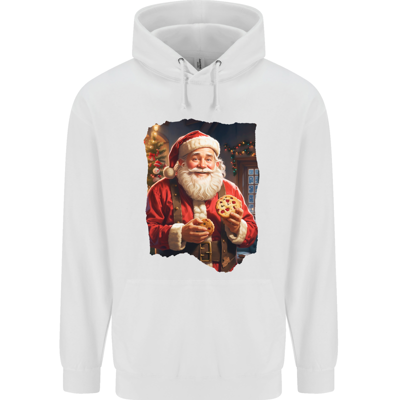 Christmas Traditional Santa With Cookies Xmas Childrens Kids Hoodie White