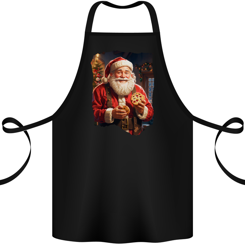 Christmas Traditional Santa With Cookies Xmas Cotton Apron 100% Organic Black