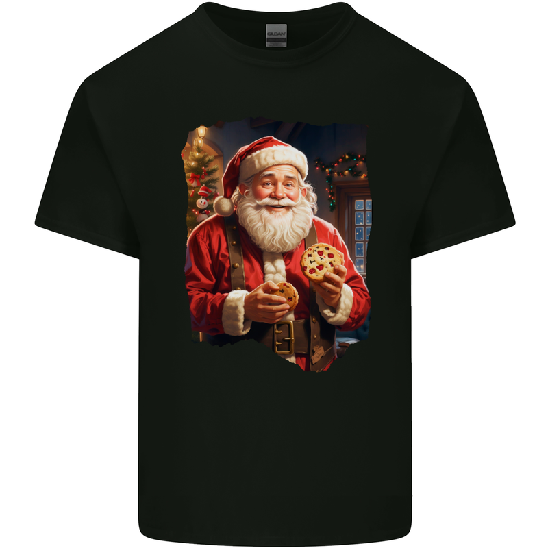 Christmas Traditional Santa With Cookies Xmas Mens Cotton T-Shirt Tee Top Black