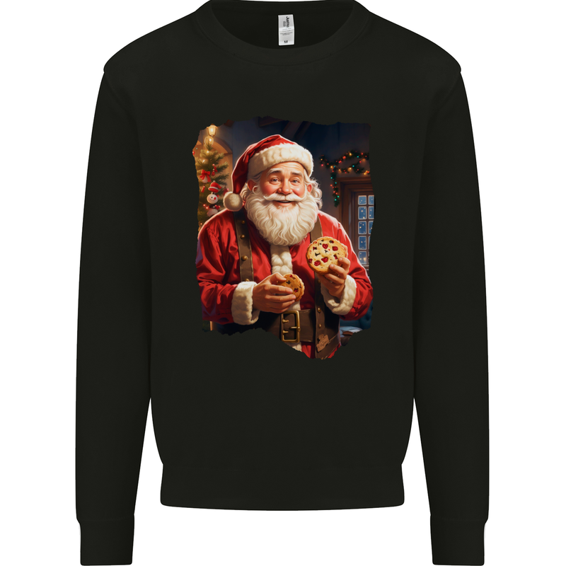 Christmas Traditional Santa With Cookies Xmas Mens Sweatshirt Jumper Black