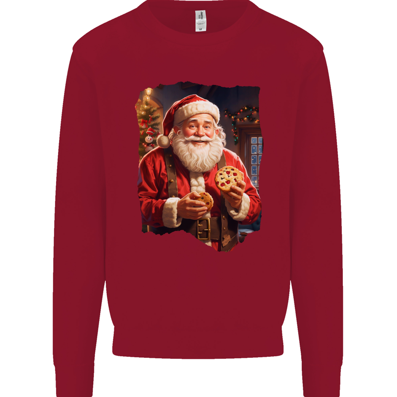 Christmas Traditional Santa With Cookies Xmas Mens Sweatshirt Jumper Red