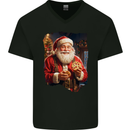 Christmas Traditional Santa With Cookies Xmas Mens V-Neck Cotton T-Shirt Black