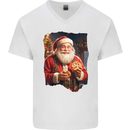 Christmas Traditional Santa With Cookies Xmas Mens V-Neck Cotton T-Shirt White