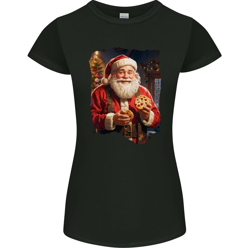 Christmas Traditional Santa With Cookies Xmas Womens Petite Cut T-Shirt Black