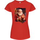 Christmas Traditional Santa With Cookies Xmas Womens Petite Cut T-Shirt Red