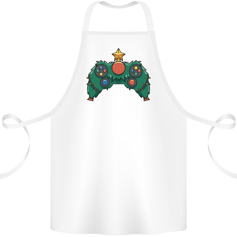 Christmas Tree Video Game Controller Joypad Xmas Cotton Apron 100% Organic White