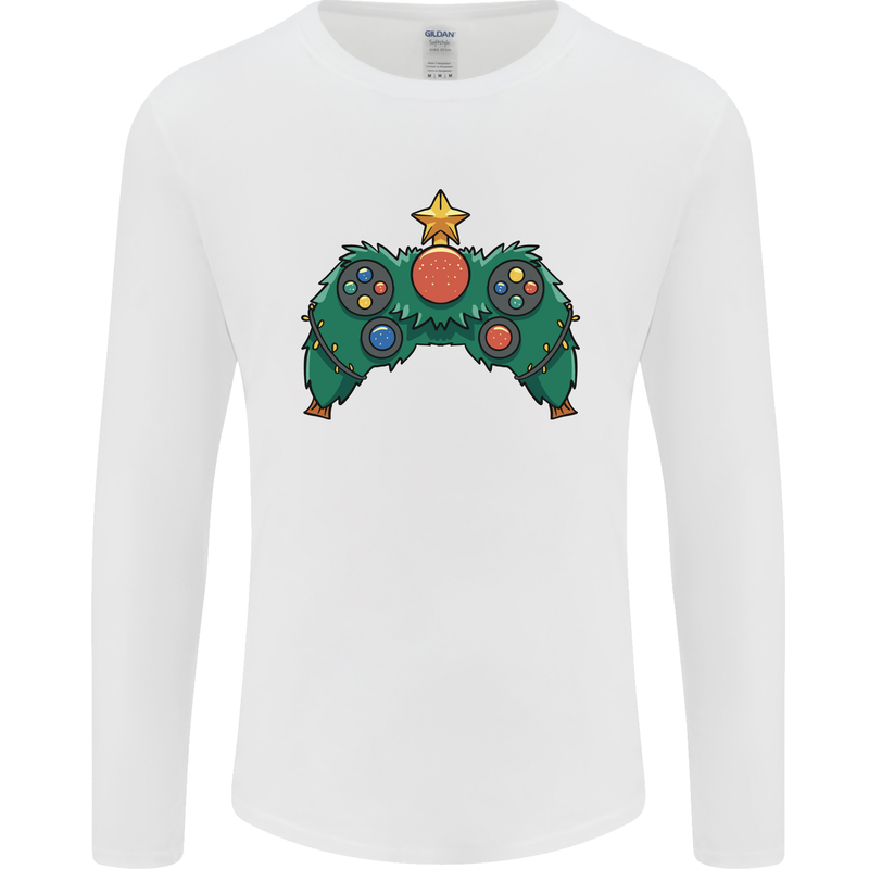 Christmas Tree Video Game Controller Joypad Xmas Mens Long Sleeve T-Shirt White