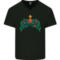 Christmas Tree Video Game Controller Joypad Xmas Mens V-Neck Cotton T-Shirt Black