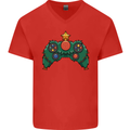 Christmas Tree Video Game Controller Joypad Xmas Mens V-Neck Cotton T-Shirt Red