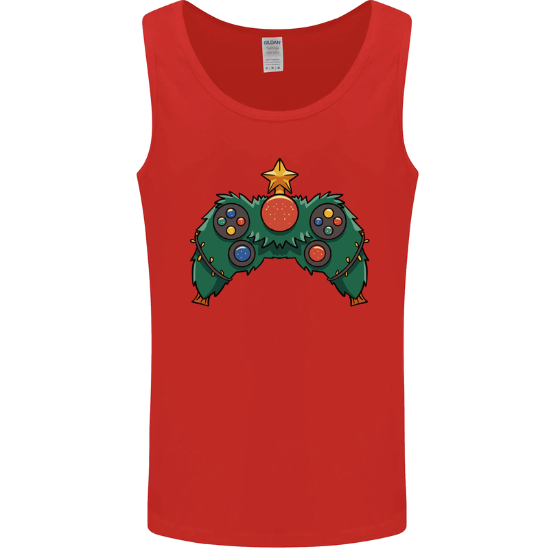 Christmas Tree Video Game Controller Joypad Xmas Mens Vest Tank Top Red