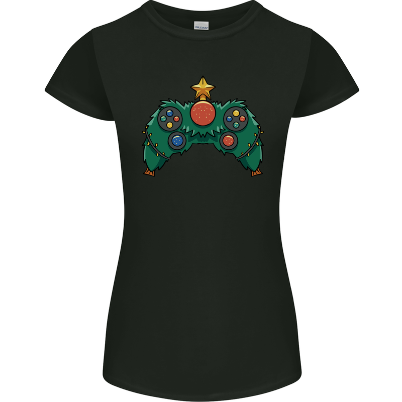 Christmas Tree Video Game Controller Joypad Xmas Womens Petite Cut T-Shirt Black