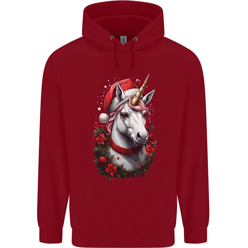 Christmas Unicorn Wreath Xmas Childrens Kids Hoodie Red