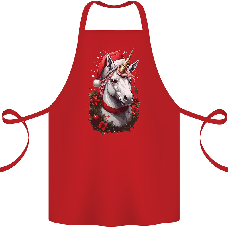 Christmas Unicorn Wreath Xmas Cotton Apron 100% Organic Red