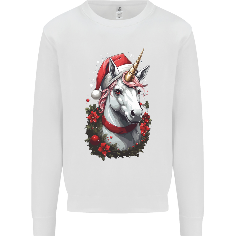 Christmas Unicorn Wreath Xmas Kids Sweatshirt Jumper White
