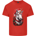 Christmas Unicorn Wreath Xmas Kids T-Shirt Childrens Red