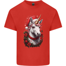Christmas Unicorn Wreath Xmas Kids T-Shirt Childrens Red
