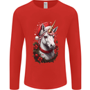 Christmas Unicorn Wreath Xmas Mens Long Sleeve T-Shirt Red