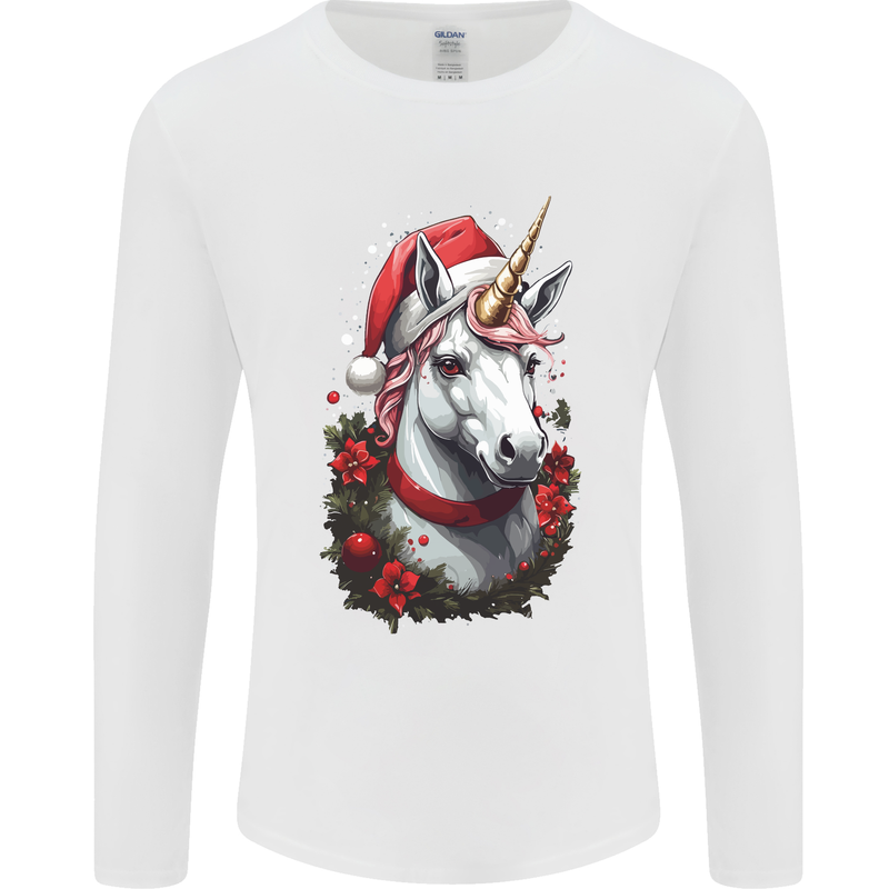 Christmas Unicorn Wreath Xmas Mens Long Sleeve T-Shirt White