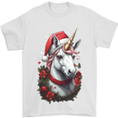 Christmas Unicorn Wreath Xmas Mens T-Shirt 100% Cotton White