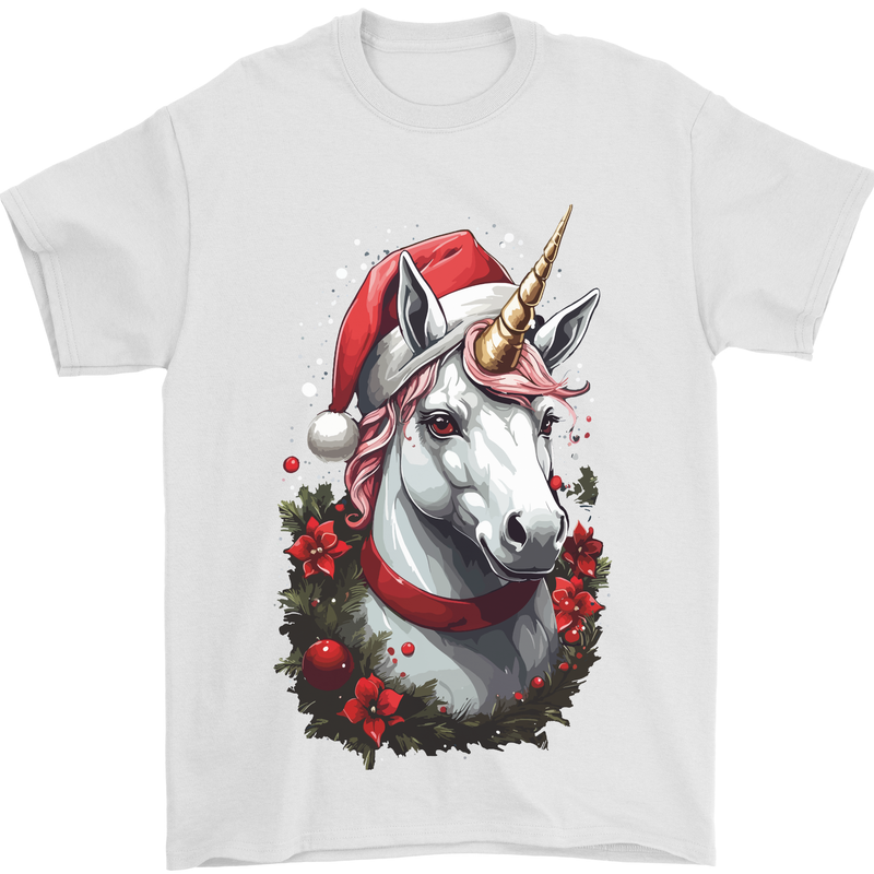 Christmas Unicorn Wreath Xmas Mens T-Shirt 100% Cotton White